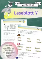 Vorschau - Arbeitsblätter - Leseblatt Y: Buchst., Silben, Wörter, Sätze - AEIOU MLSWRNF TAuEiHDSch KZPGJEu ChÜÖÖBÄ ÄuStie QuVCcktz PfßX - Deckblatt