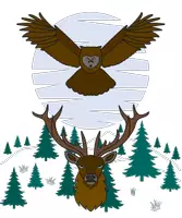 Vorschau - selbst erstellte Cliparts/Grafiken - Grafik: Waldtiere mit Hirsch und Eule mit Vollmond und Wald - Deckblatt