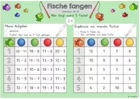 Vorschau - Arbeitsblätter - Spiel: Fische fangen (Subtraktion ZR20) - Seite 3