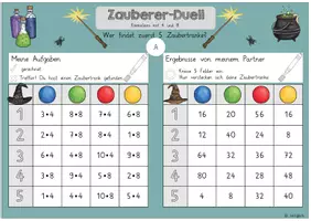Vorschau - Arbeitsblätter - Spiel: Zauberer-Duell (Einmaleins 4 und 8) - Seite 1