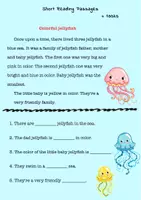 Aperçu - Feuilles d'exercices - Grade 1 Simple Short Reading Passages + tasks - Colourful Jellyfish / Compréhension écrite de 1re année - Belles méduses - Page de couverture