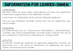 Vorschau - Stationenlernen - DEZIMALZAHLEN (Stellenwerttafel) - Legehilfe - Seite 1