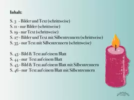 Vorschau - Mal- und Bastelvorlagen - Malgeschichte / rhythmisches Zeichnen „KERZE“ (Querformat zum Einlaminieren, für Beamer & Tablet; inkl. Version mit Silbentrennern) - Weihnachten / Lichterfest / Chanukka / Geburtstag - Seite 1
