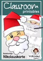 Vorschau - Mal- und Bastelvorlagen - Santa Weihnachtsmannkarte mit Klappbart basteln - Deckblatt