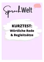 Vorschau - Test - Kurztest: Wörtliche Rede (Zeichensetzung, Begleitsätze) - Deckblatt