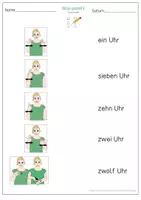 Vorschau - Arbeitsblätter - Zeit - volle Uhrzeiten - Schriftwörter und Gebärdensprache - Inkorporation - Seite 3