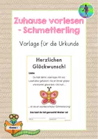 Vorschau - Bildkarten - Zuhause vorlesen - Schmetterling Urkunde - Deckblatt