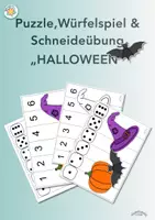 Vorschau - Arbeitsblätter - Puzzle, Würfelspiel & Schneideübung „HALLOWEEN“ (Zahlen bis 6 & Würfel) - Deckblatt