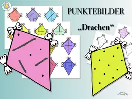 Vorschau - Arbeitsblätter - Punktebilder Drachen (Übungen zur Symmetrie, Spiegelung, Lese- & Hörverstehen) - inkl. Erklärvideo - Deckblatt