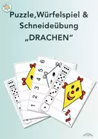 Vorschau - Arbeitsblätter - Puzzle, Würfelspiel & Schneideübung „DRACHEN“ (Zahlen bis 6 & Würfel) - Deckblatt