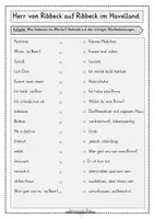 Vorschau - Arbeitsblätter - Arbeitsblatt - Ribbeck - Wortbedeutungen verbinden - Deckblatt