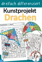 Vorschau - Mal- und Bastelvorlagen - Herbst Kunstprojekt - bunte Drachen -dreifach differenziert - Deckblatt
