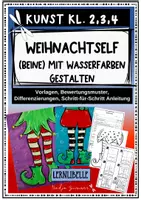 Vorschau - Unterrichtsreihen - Kunstprojekt: Weihnachtself (Beine) mit Wasserfarben gestalten - Weihnachten/ Advent im Kunstunterricht Klasse 2, 3, 4 - Deckblatt