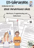 Vorschau - Arbeitsblätter - "Ess-Störungen" Arbeitsblatt mit Merktext und Fragenkatalog + Selbsttest - Deckblatt
