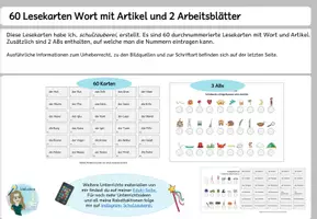 Vorschau - Arbeitsblätter - 60 Lesekarten Wort mit Artikel - Seite 1