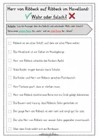 Vorschau - Arbeitsblätter - Arbeitsblatt - Herr von Ribbeck - Wahr oder falsch? - Deckblatt