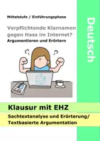 Vorschau - Klassenarbeiten - Erörterung Argumentation - Hass und Beleidigungen in Social Media Shitstorm - Klassenarbeit, Klausur mit EHZ - Deckblatt