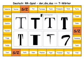 Vorschau - Spiele - A3- der,die,das - Spiel zu "T-Wörtern" mit Lösung - Deckblatt