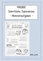 Vorschau - Arbeitsblätter - Schriftliche Subtraktion Übungsblätter - Monsteraufgaben - Deckblatt