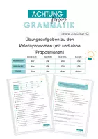 Vorschau - Arbeitsblätter - Relativpronomen und -sätze (mit und ohne Präposition) - Übungsaufgaben - Deckblatt
