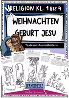 Vorschau - Arbeitsblätter - Weihnachten-Geburt Jesu - 10 Arbeitsblätter - Texte und Ausmalbilder zur biblischen Weihnachtsgeschichte- Religion Klasse 1 bis 4 - Deckblatt