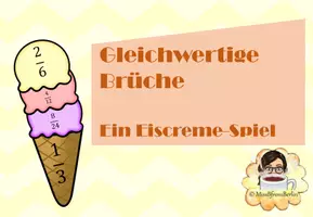 Vorschau - Arbeitsblätter - Erweitern und Kürzen mit Eis - Gleichwertige Brüche Spiel - Deckblatt