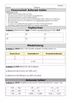 Vorschau - Klassenarbeiten - LEK rationale Zahlen ordnen rechnen - Deckblatt