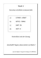 Vorschau - Arbeitsblätter - Stufen-Übung Schriftliche Grundrechenarten und Koordinatensystem. - Seite 1