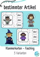 Vorschau - Stationenlernen - Klammerkarten: bestimmte Artikel (Fasching / Karneval / Fasnacht) - Deckblatt