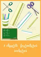 Aperçu - Feuilles d'exercices - 8 cliparts de fournitures scolaires/ fournitures de bureaux - Page de couverture