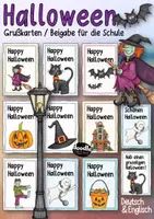 Vorschau - Mal- und Bastelvorlagen - Halloween - Gruselige Grußkarten / Grußkärtchen (deutsch / englisch) - Deckblatt