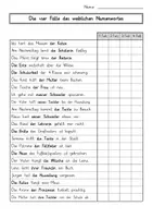 Vorschau - Arbeitsblätter - Arbeitsblatt Die vier Fälle des weiblichen Namenwortes/Nomens - Deckblatt