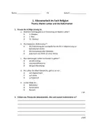 Vorschau - Klassenarbeiten - Klassenarbeit Religion Reformation und Martin Luther differenziert - Deckblatt