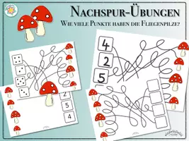 Vorschau - Arbeitsblätter - NACHSPUREN: „Wie viele Punkte haben die Fliegenpilze?“ - Zählen und Ziffern oder Würfelaugen schreiben (für Rechts- & Linkshänder) (Herbst, Silvester, Neujahr) - Deckblatt