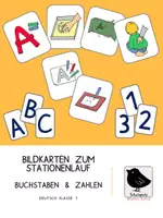 Vorschau - Stationenlernen - Bildkarten Stationenlauf Buchstaben und Zahlen im Anfangsunterricht - Deckblatt