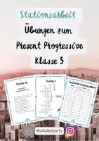 Vorschau - Arbeitsblätter - Stationsarbeit Present Progressive Freiarbeit Klasse 5 - Deckblatt