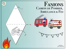 Aperçu - Feuilles d'exercices - FANIONS „Camion de Pombier, Ambulance, Feu“ (colorier & en coloré) - Page de couverture