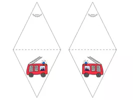 Aperçu - Feuilles d'exercices - FANIONS „Camion de Pombier, Ambulance, Feu“ (colorier & en coloré) - Page 2