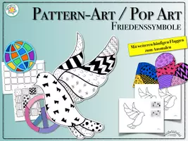 Vorschau - Mal- und Bastelvorlagen - PATTERN-ART / POP-ART „Frieden in der Welt“ (inkl. Erklär-Video) - auch als Kontrastbilder für Babys - Iran, Nahost, Gaza, Ukraine, Syrien - Deckblatt