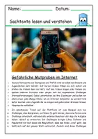 Vorschau - Arbeitsblätter - Lesetext über gefährliche Trends: Mutproben im Internet - Deckblatt