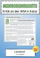 Vorschau - Arbeitsblätter - Lesetext / Kritik an Katar / Menschenrechte / Fußball WM 2022 - Deckblatt