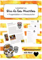Vorschau - Arbeitsblätter - Dia de los Muertos Lesetext mit Fragen in 3 Niveaustufen Klassenzimmer mit Herz kmh - Deckblatt