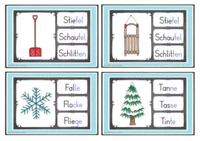 Vorschau - Stationenlernen - Winter - Wörter lesen - Klammerkarten - Seite 1