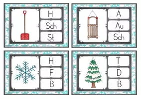 Vorschau - Stationenlernen - Winter - Wörter - Anlaute - Klammerkarten - Seite 1