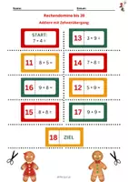 Vorschau - Arbeitsblätter - Rechendomino bis 20 - Addition mit/ohne Zehnerübergang - weihnachtlich - Seite 1