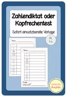 Vorschau - Arbeitsblätter - Zahlendiktat - Kopfrechentest - Deckblatt