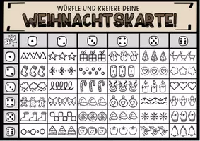 Vorschau - Mal- und Bastelvorlagen - Weihnachtskarten malen / basteln / würfeln - Grußkarten zu Weihnachten mit Sketchnotes, Klasse 6,7,8,9 - Seite 1