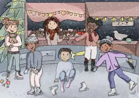Vorschau - Unterrichtsreihen - Wimmelbild Schlittschuhbahn Suchbild Thema Eislaufen - Seite 1