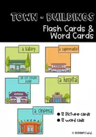 Vorschau - Spiele - Town Buildings Flash Cards incl. Word cards - Deckblatt