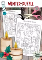 Vorschau - Stationenlernen - Winter / Weihnachten Puzzle zum Ausschneiden und Anmalen - Deckblatt